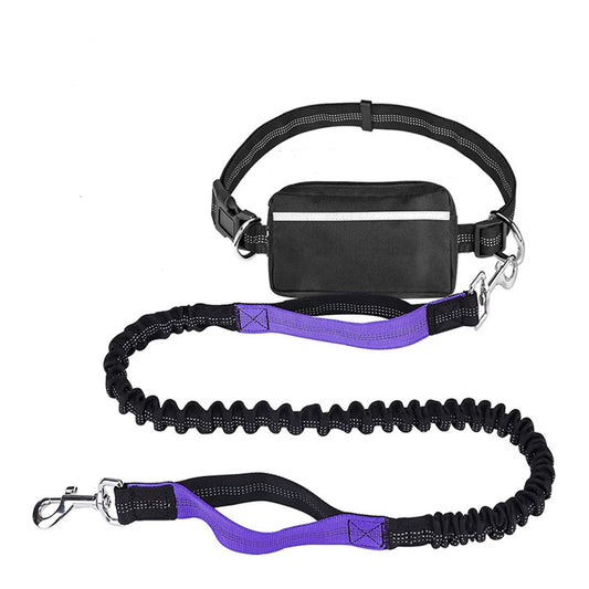 Retractable Leash Hands-Free Leash with Zipper Bag, Double Padded Handle and Durable Elastic Strap for Walking, Jogging and Runn